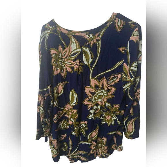 Daniel Rainn Navy Floral Blouse, Plus Size XXL - Picture 2 of 4